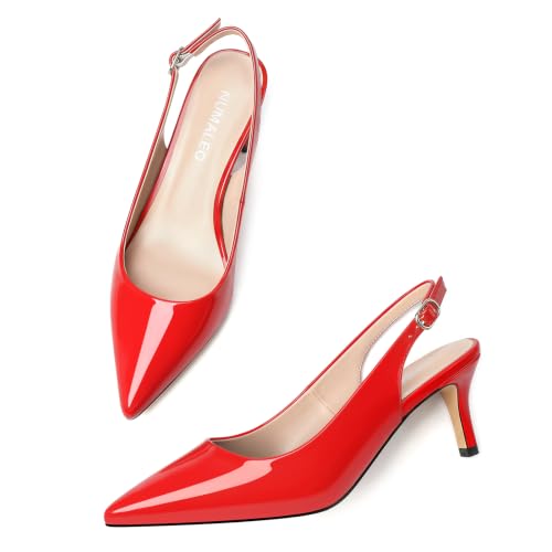 Image of NUMALEO Slingback Heels for Women Pointed Close Toe Kitten Heels Patent Pumps Dress Party Comfy Heeled Sandals Stiletto 2.5 Inch Dress Shoes