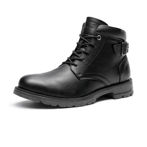 Bruno Marc Herren Motorrad Combat Schnürstiefel mit Reißverschluss und bequemem Fußbett,Size 45,Schwarz,BMEMAB2502