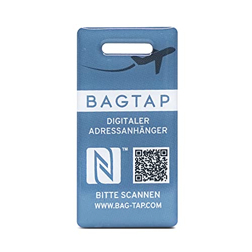 BAGTAP, Étiquette de bagage numérique NFC et code QR 30 x 60 mm, PVC bleu clair, hellblau, Moderne et innovant
