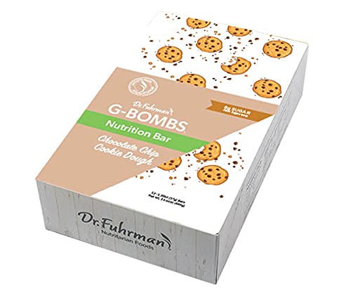 Dr. Fuhrmans G-BOMBS Nutrition Bar  Chocolate Chip Cookie Dough Flavor  Whole Food Plant-Based Superfood Snack with Nuts, Seeds, Greens & Berries  Vegan, Gluten-Free, No Added Sugar  12 Count