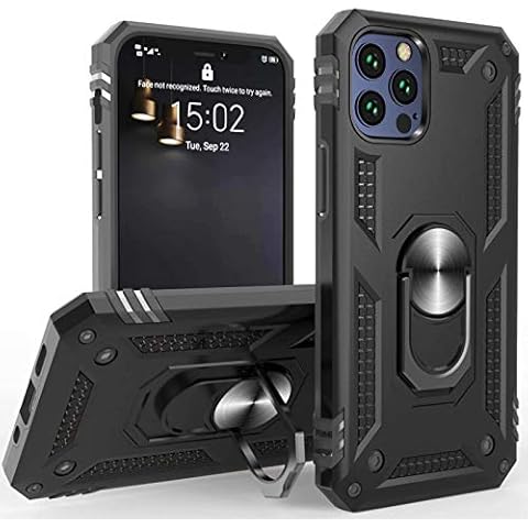 Profer Compatible with iPhone 12 Pro Max case[6.7 inch] with Stand Magnetic Ring Kickstand Bumper Shockproof Armor Heavy Duty Military Grade Hard Phone Protective Case Black Cover