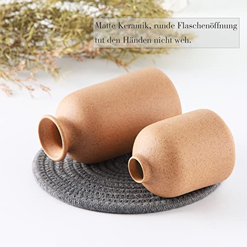 CEMABT Braun Keramik Vasen 3er-Set Kleine Blumenvasen für Dekor, Moderne rustikale Bauernhaus Home Decor, Dekorative Vasen für Pampas Grass&getrocknete Blumen, Idee Regal, Eingangsbereich- Distressed – Bild 4