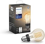 Philips Hue White 7W Equivalent 40W Filament A19 Base E26 LED Smart Bulb, Dimmable, Bluetooth & Zigbee compatible, voice activated with Alexa & Google Assistant