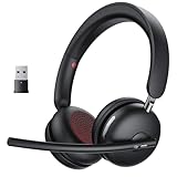 Wireless Headset with Mic for Work, One-Tap Mute & USB Dongle, Bluetooth 5.3 Headset, AI Noise Cancelling Mic, Wireless Headphones with Mic & 65H, Wireless Headset for PC/Teams/Computer/Laptop/Study