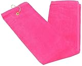 (New 2021 Upgraded Material) Premium Velour Pink Golf Towel with Clip. 16'x26' – Long, Soft, Quick Drying, Absorbent. Attaches Easily to Your Bag.