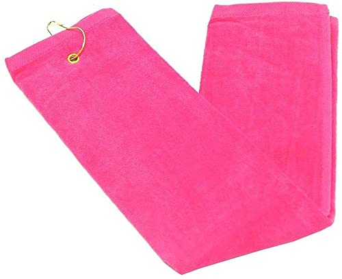 (New Upgraded Material) Premium Velour Pink Tri-fold Golf Towel with Clip. 16"x26" – Long, Soft, Quick Drying, Absorbent. Attaches Easily to Your Bag. - image 1
