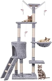 HOMIDEC Cat Tree, 145cm Cat Scratch Posts Multi-Level Stable Cat Climbing Tower Cat Activity Trees with Ladder, Indoor Pet Activity Furniture Play House for Kitty Kitten
