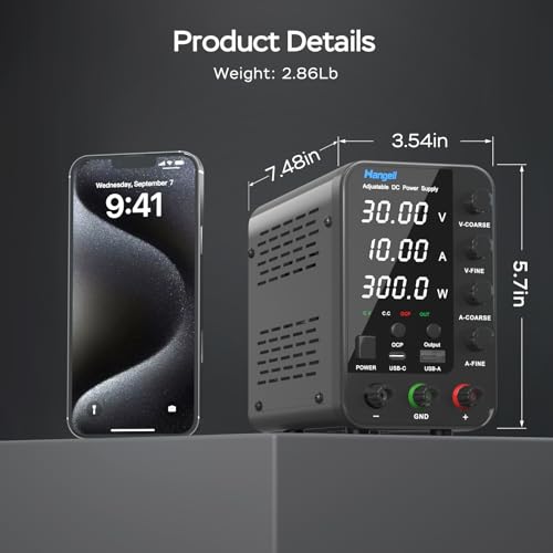 Image of DC Power Supply Variable, 30V 10A Bench Power Supply with Encoder Coarse & Fine Adjustments Knob, Adjustable Switching Regulated lab Power Supplies with 18W USB & Type-C Quick-Charge