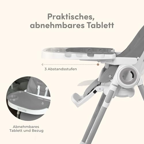 Mitwachsender Hochstuhl Baby, Verstellbar und Klappbar – 7 Höhen, Verstellbare Rückenlehne Kind 5 Positionen, Abnehmbares Tablett, Aufsteckbarer Teller (einfache Reinigung), Komfort Polster Baby - 3