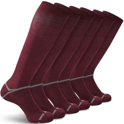 FYTUTESE 3 Pack Soccer Softball Baseball Socks Football Socks Youth Men and Women Maroon Medium