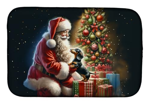 Caroline's Treasures DAC4102DDM Dachshund and Santa Claus Dish Drying Mat Absorbent Dish Drying Mat Pad for Kitchen Counter Dish Drainer Mat for Countertop, 14 x 21", Multicolor