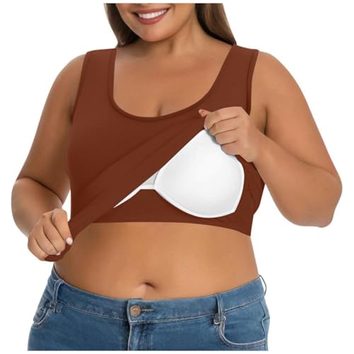 Tank Top Damen BH Hemdchen Ohne Bügel,U Ausschnitt Ärmelloses Shirt Einfarbig Yoga Trägertop,Sommer Oberteil Große Größen Unterhemd mit BH Integriert,Lässige Sporttop Basic Achselshirt für Frauen