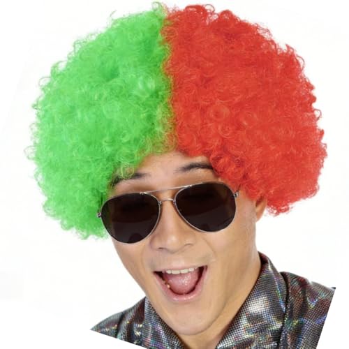 Image of FREE BEAUTY Portugal Flag Colored Afro Wig for Men Women 2026 World Cup Fan Wig Soccer Fans Cheer Hair Blue White Red Afro Wigs for Football Fans for Stadium Party Cosplay (Portugal)