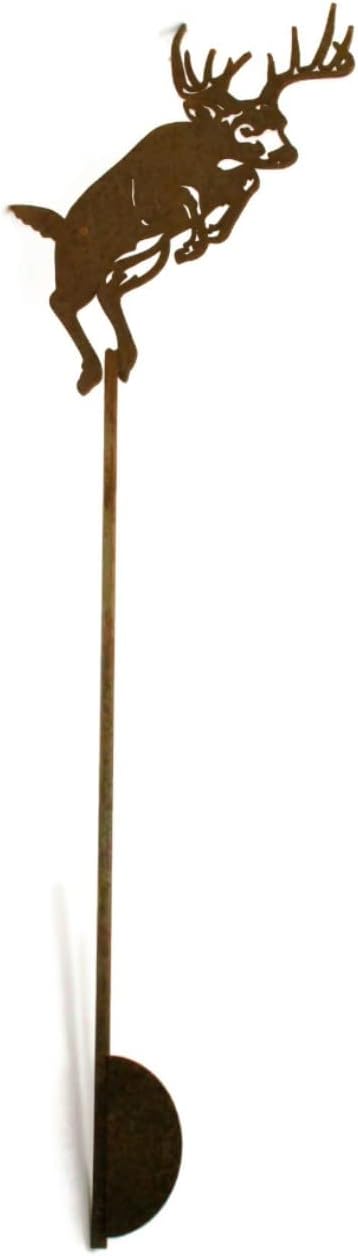 Animal Wildlife Style Steel Rustic or Powder Coated Metal Yard Stake (Leaping Deer 25" Tall including Stake, Naturally Rusted)