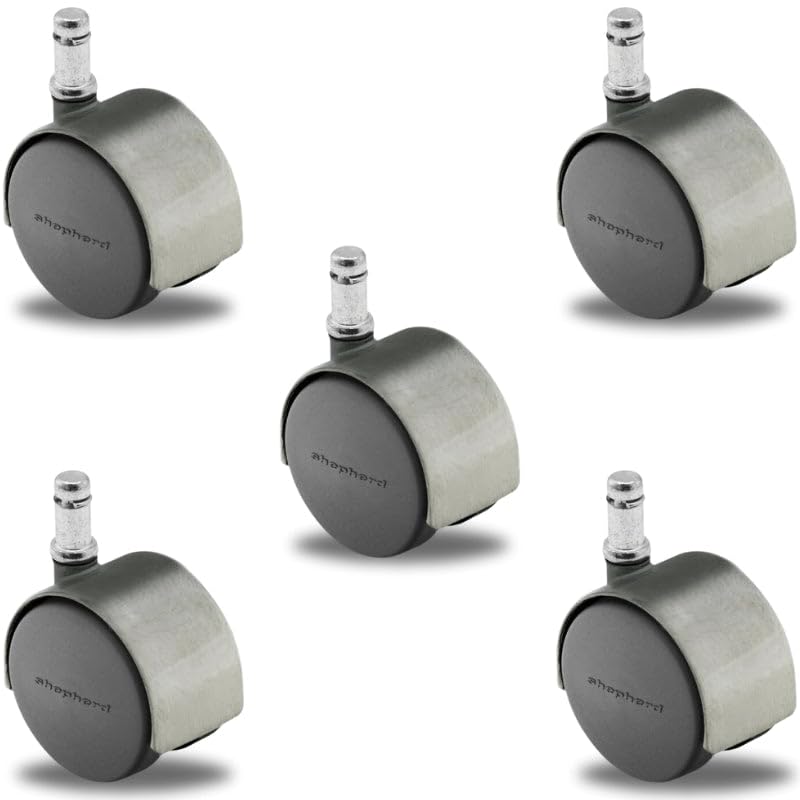 Pacer Hooded Chair Caster Set of 5-50mm Diameter - 7/16" x 7/8" Grip Ring Stem - 375 lbs Capacity Per Set - Nylon Wheels