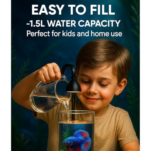 Image of VAYINATO Mini Acrylic Desktop Fish Bowl PS-10 (Black /White) | 1.2L Capacity | 10cm Diameter x 20cm Height | Aquarium Bowl with Multi-Color Hanging LED Light | Ideal for Betta | Office & Home Decor