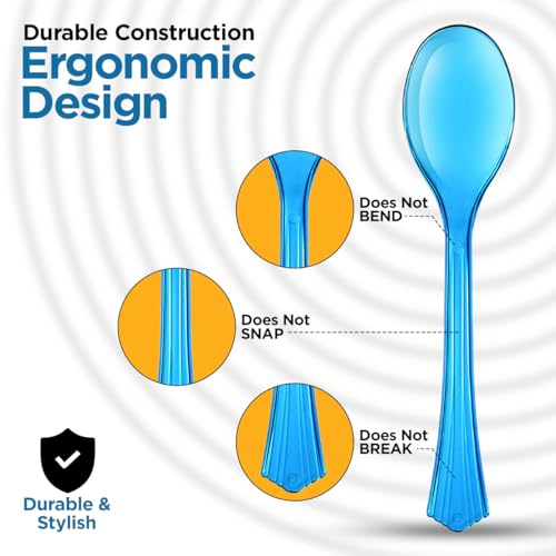 Disposable Serving Utensils, Neon 12 Pack, Four 10” Plastic Serving Spoons and Forks, Four 6-1/2” Plastic Serving Tongs, Plastic Serving Utensils for Buffet and Partys