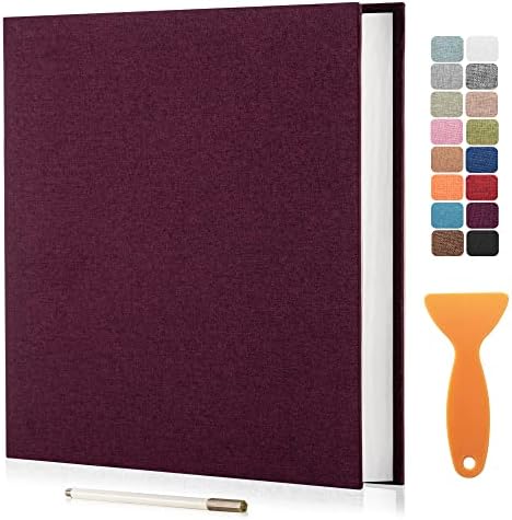 HenPisen Large Photo Album Self Adhesive Scrapbook Album for 4×6 5×7 8×10 Pictures DIY Magnetic Linen Cover Album 40 Pages for Family Wedding Gifts with Metal Pen and Plastic Board