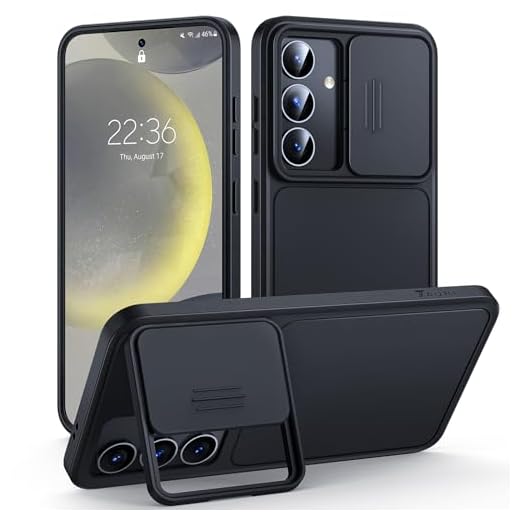 TAURI Magnetic Kickstand for Samsung Galaxy S24 Plus Case with Camera Cover, [Rugged Drop Protection] [Slide Camera Cover], Hard Back Soft Edge Phone Case for Samsung Galaxy S24 Plus Case-Black