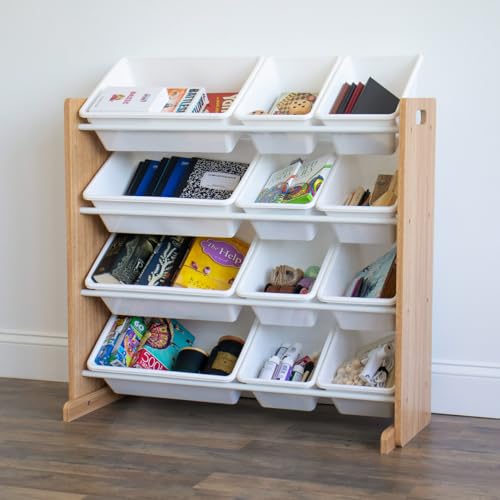 image for Humble Crew Kids Toy Storage Organizer with 12 Plastic Bins, Natural W