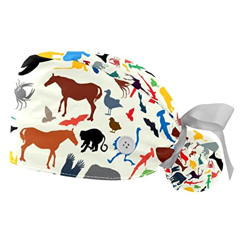 Chapeaux bouffants animaux colorés et réglables pour le travail en lot de 2