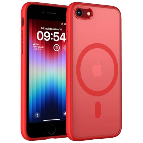 TOCOL Magnetic for iPhone SE 3/2 (2022/2020 Edition), iPhone 8/7 Case 4.7-Inch, Fit for MagSafe, [14FT Military Grade Drop Tested], Shockproof Slim Translucent Matte Back Phone Cover (Red)