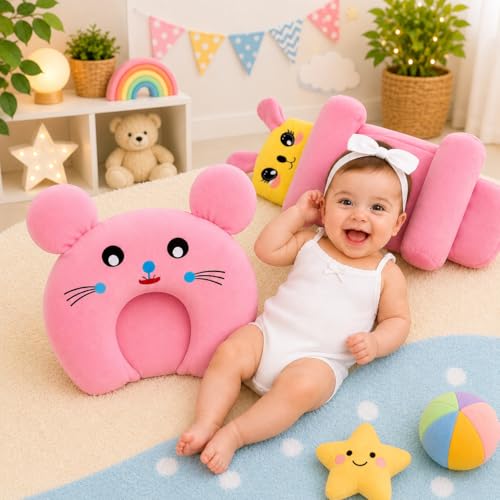 Image of Baby Pillow Combo Set for Newborns & Infants | Toddler Pillow Head Support Cushions with Plush Side Rollers for 0-12 Months