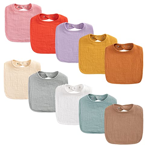 Image of HBselect Baby Bibs, Muslin Baby Bibs Bandana Drool Bibs for Unisex, Solid Colors Bibs 100% Cotton for Feeding and Drooling