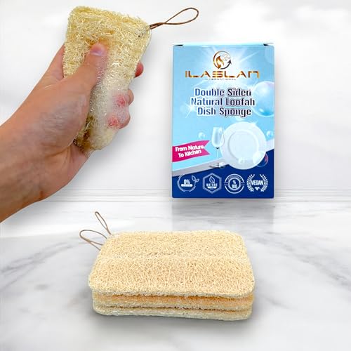Natural Loofah Dish Sponge Scrubber | Double-Sided | Eco-Friendly, Natural,%100 Organic, Biodegradable and Reusable Dish Loofah Kitchen Sponges | 3 Count (1 Pack) (12X8 CM)
