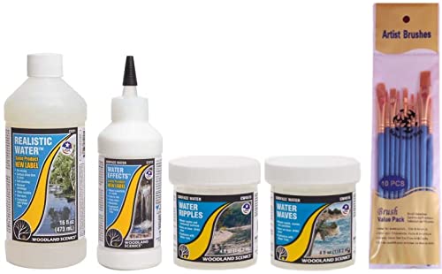 Make Your Day Woodland Scenics, Realistic Water, Water Effects, Water Ripples, and Water Waves (Pack of 4) - with Paintbrushes