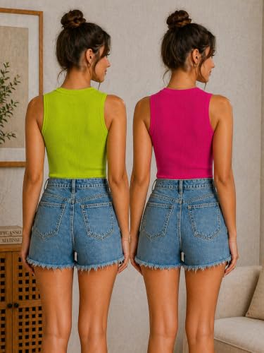 Image of Toochki Tops for Women Crop Top for Women's Tank Activewear Tee Casual Sports Cotton High Neck Camisole Pack of Two (2)