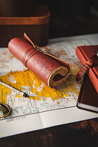 Diário de rolagem de couro feito à mão - 100 páginas de papel rústico sem forro estilo vintage - Liv