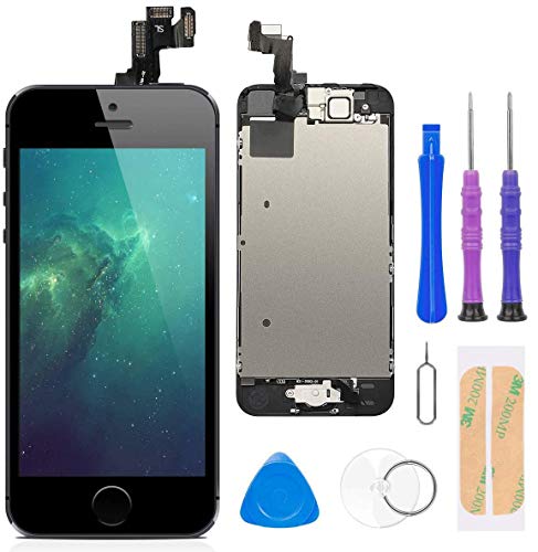 FLYLINKTECH Display per iPhone 5S/SE Nero Schermo Vetro 4,0" LCD Touch Screen Digitizer Parti di Ricambio(con Home Pulsante, Fotocamera, Sensore Flex)