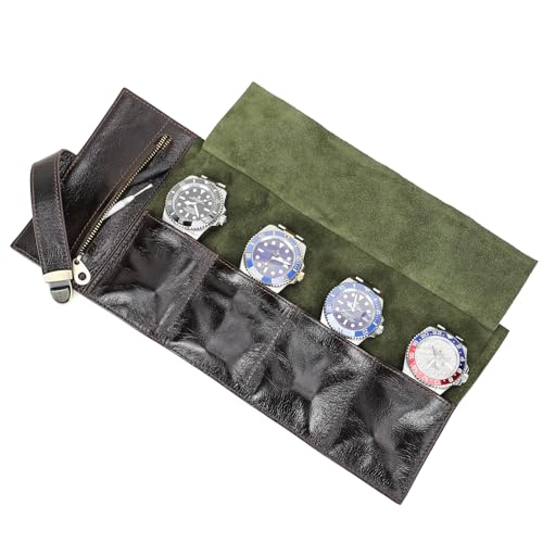 CONTACTS - Étui de voyage en cuir véritable pour montres, organisateur portable avec 6 emplacements, sac à bandoulière pour rangement de montres pour homme, étui de voyage vintage (Brun foncé - 4