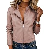 Generisch Lederjacke Damen Mit Reissverschluss Winterjacke Stehkragen Jacke