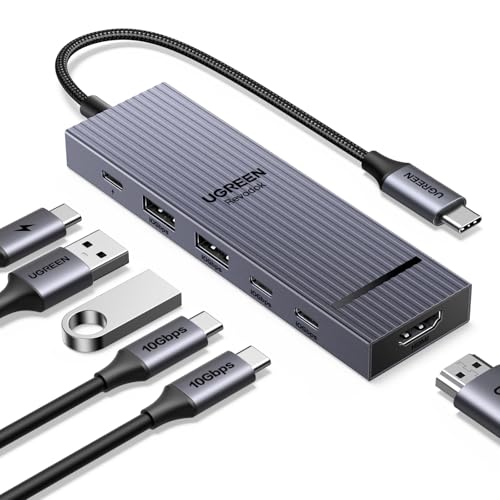 UGREEN Revodok USB-C Hub 6-in-1 10Gbps USB C 3.2 & USB A 3.2 4K 60Hz HDMI 100W Power Delivery Type C Hub Multiport Adapter for iPhone 17 MacBook Pro/Air HP Dell