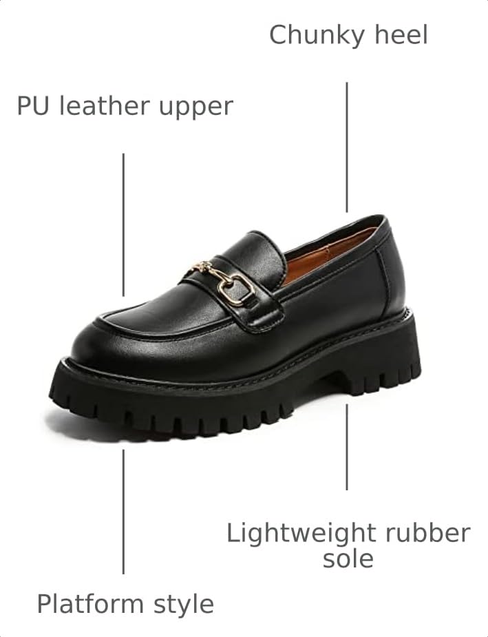 Image of Platform Loafers for Women Chunky Heel Lug Sole Loafers Slip ons Round Toe