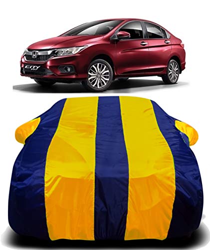 Image of Waterproof Car Cover Compatible for Honda City with Ultra Surface Body Protection (Yellow Stripes)