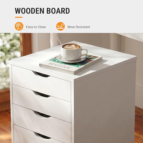 Image of DEVAISE 5 Drawer File Cabinet, Wood Under Desk Drawers Chest Rolling Vertical Filing Cabinet Storage Furniture for Office Home White