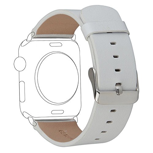 for Apple Watch Band 38mm Series 1 Series 2 Series 3,TOROTOP Luxury White Genuine Leather Watch Band Strap Replacement Wrist Band with Adapter Clasp for 38mm Apple Watch & Sport & Edition