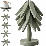 Zhehao Sage Green Wooden Trivet Tree Coasters Set