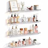 Lifewit Floating Shelves for Bathroom, Acrylic Wall Organizer for Perfume, Makeup, Figures, Nail Polish, Photo, Book, 14' Decor Display Rack for Nursery, Living Room, Bedroom, Kitchen, Clear, 4 Pack