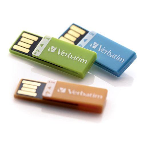 Verbatim 4GB Clip-IT USB 2.0 Flash Drive 3 Pack, Orange, Blue, Green 97563