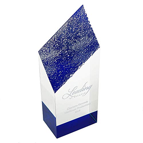 Baudville Engraved Trophy - Acrylic Color Reflection Glacier Shaped- Royal Blue Accents - Personalized Engraving Up To Three Lines And Pre-Written Verse Selection - Award For Employees #TOP11