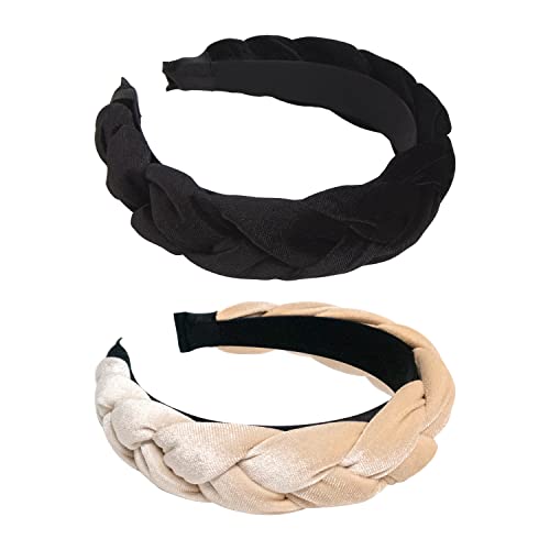 Rinvee Headbands For Women Velvet Braided Headbands Fashion Hairband Criss Cross Hair Accessories, Black And Beige #TOP11