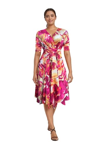 Image of Comfortable Dresses for Women Stretchy Flattering Fit Tie-dye Wrap Dress V Neck Short Sleeve Tie Waist Daily Wear Party Vacation