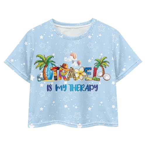 Image of Kids T Shirt Short Sleeve Crop Tops for Girls Summer Clothes Pullover Tees Shirt 5-14