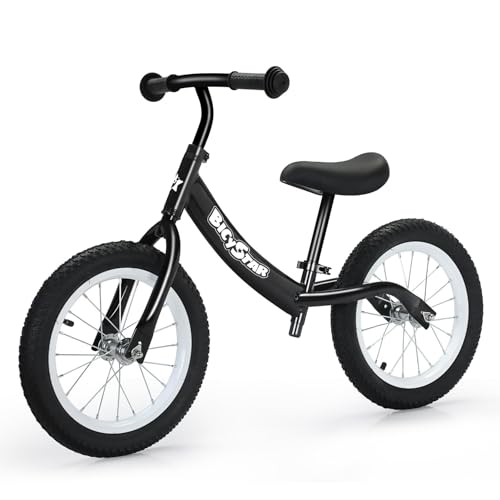14 Inch Balance Bike for Kids 3-6 Year Old, Bike with No Pedals, Air Rubber Tires, Adjustable Height, Foot Rest, Pedalless Bicycle Boys, Girls (Black)