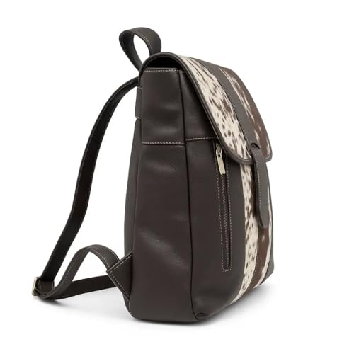 Trahide – Backpack Cowhide Hair-On & Brown Leather | Rustic Panel Design & Side Zippers – 14” x 13” Inches - Option 13
