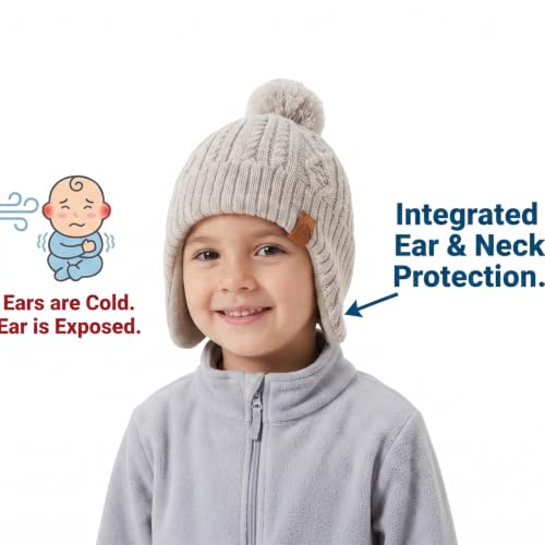 Image of LMLALML Boys Winter Hat Earflap Knitted Beanie for Kids Warm Fleece Lined Thicken Hat for Baby